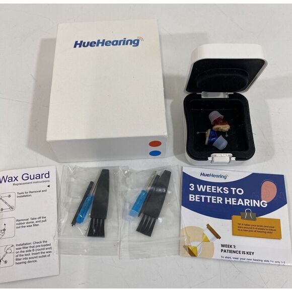 Hue hearing Hearing Aid Pair In Original Case And Box With Tools - Picture 1 of 5